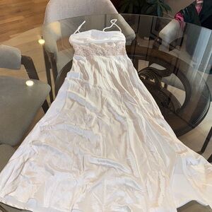 White Lace Detail Dress long with leg open